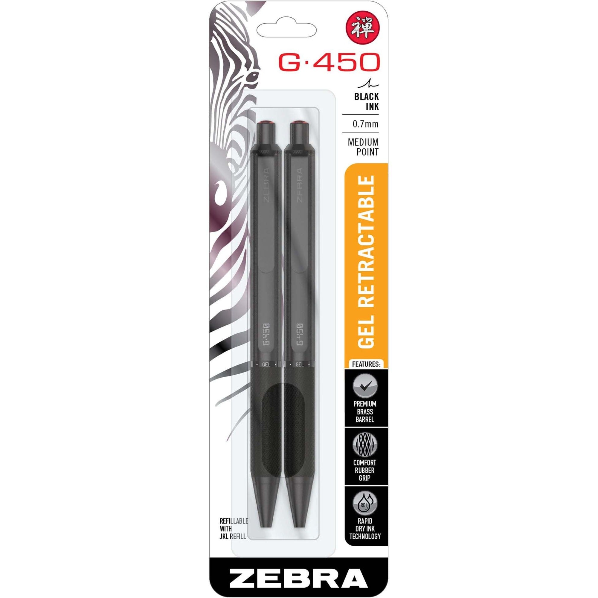 zebra-pen-g-450-gel-retractable-0-7mm-black-2pk-medium-pen-point-refillable-retractable-black-brass-barrel-2-pack-zeb49512_1
